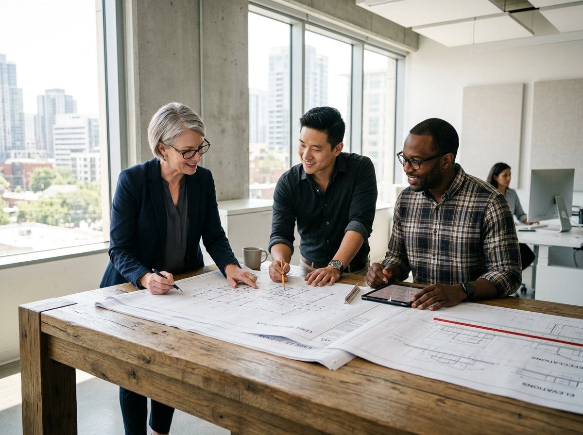 Économistes de la construction étudiant des plans